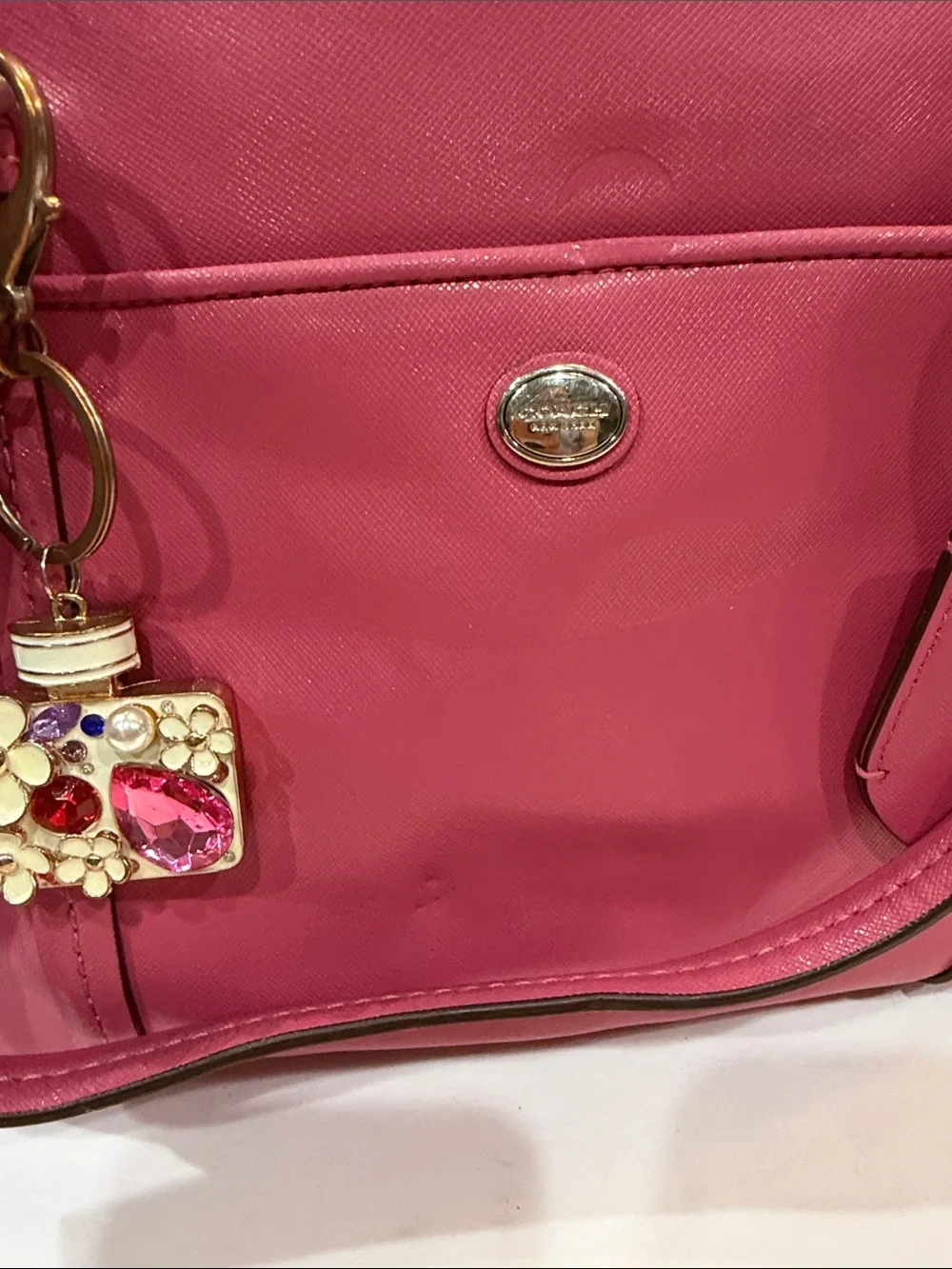 Coach Hot Pink Shoulder Bag with Floral Charm